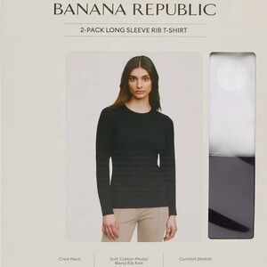 Banana Republic Women's Long Sleeve Rib Crewneck Tee - Black & White (2-Pack)